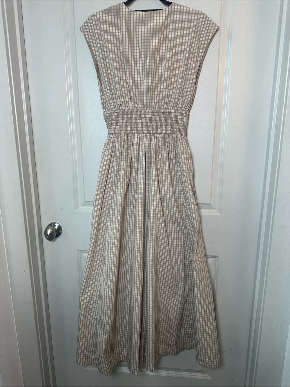 Abercrombie & Fitch Twist Bodice Plaid Brown & Ivory Maxi Cotton Dress, Small